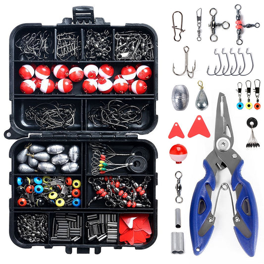 263pcs Fishing Accessories Set with Tackle Box Including Plier Jig Hooks Sinker Weight Swivels Snaps Sinker Slides